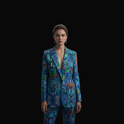 “Underwater Echoes” Women's Leisure Blazer | 245GSM Cotton
