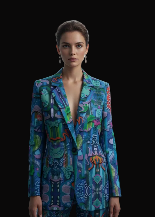 “Underwater Echoes” Women's Leisure Blazer | 245GSM Cotton