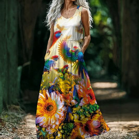 “Rosella Rising” Women’s Sleeveless Maxi Dress