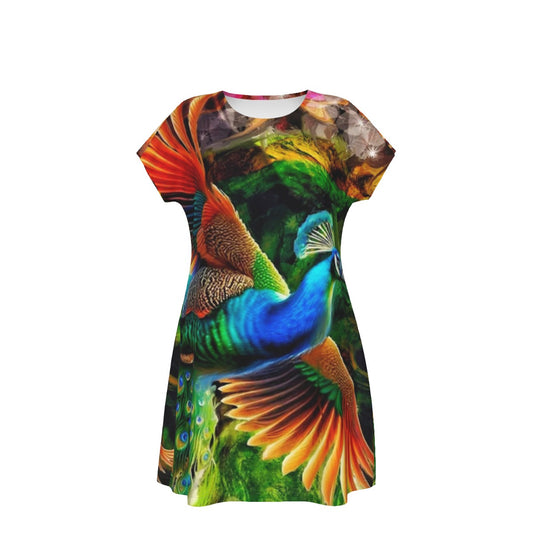 “Peacock Flight”- Women's Short Sleeve Dress