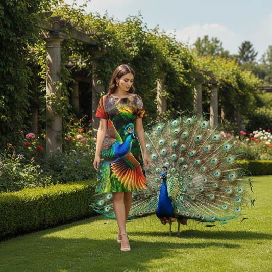 “Peacock Flight”- Women's Short Sleeve Dress