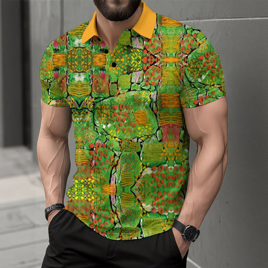 “Scribble Stones”  Short Sleeve Button Polo Shirt