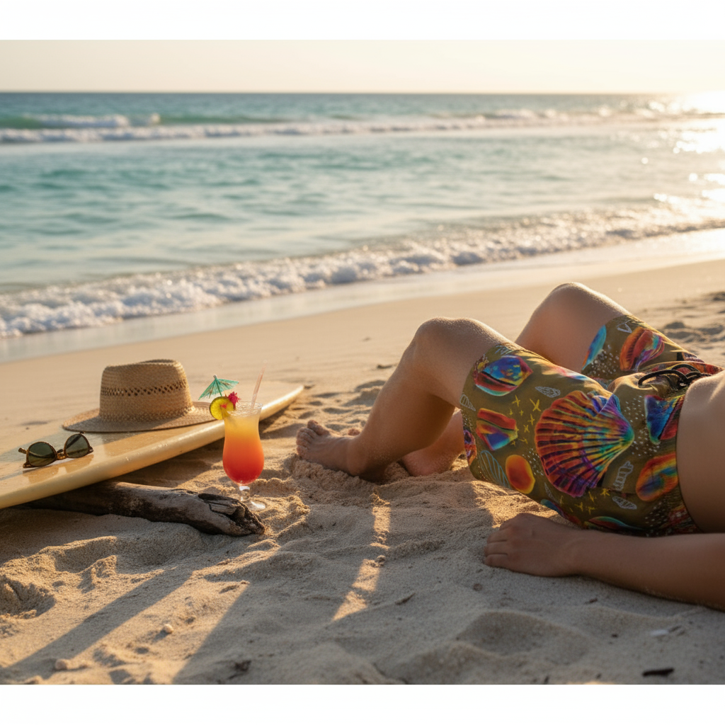 “Peregian Shells” Men‘s Beach Shorts With Lining