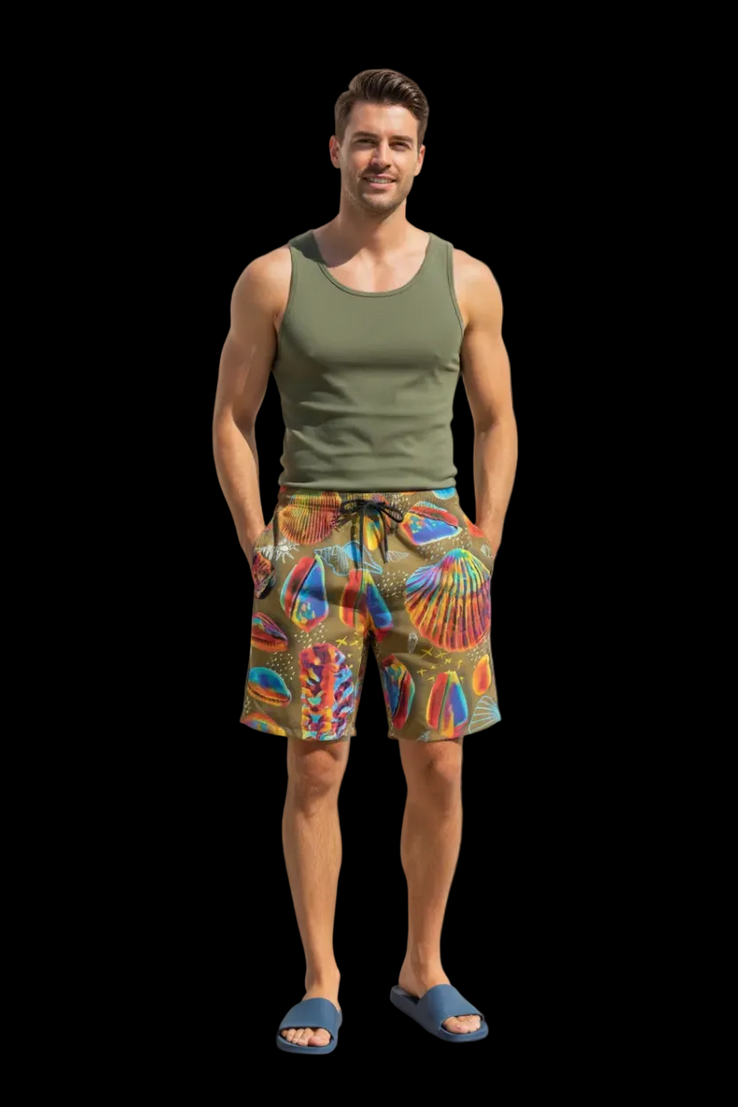 “Peregian Shells” Men‘s Beach Shorts With Lining