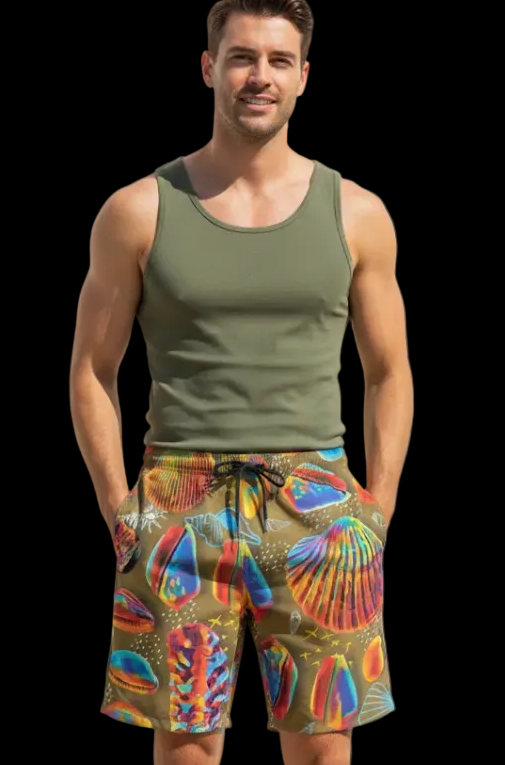 “Peregian Shells” Men‘s Beach Shorts With Lining