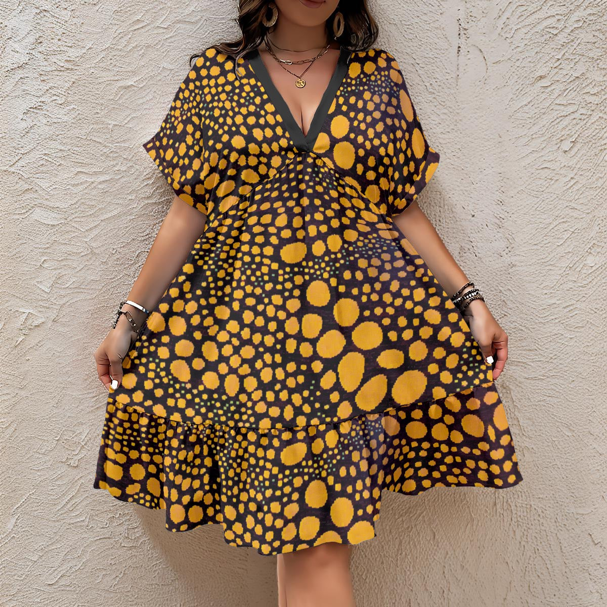 “Spot Me” Women’s Floral V-Neck Short Sleeve Dress