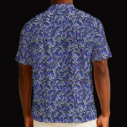“Indigo Bloom” Men's Hawaiian Shirt With Button Closure |115GSM Cotton poplin
