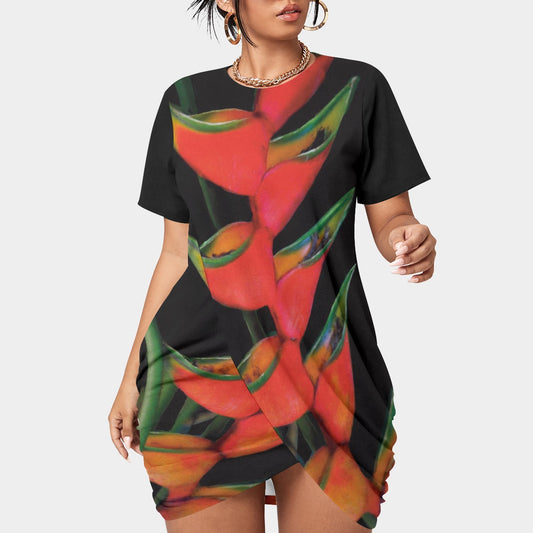 “Heliconia”Women’s Stacked Hem Dress With Short Sleeve（Plus Size）
