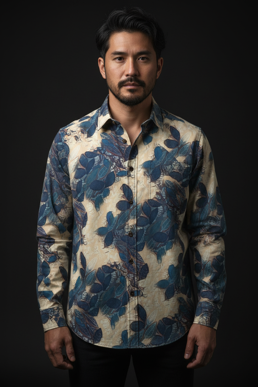 “Azure Grove”  Men's Casual Lapel Long Sleeve Shirt|125GSM Cotton