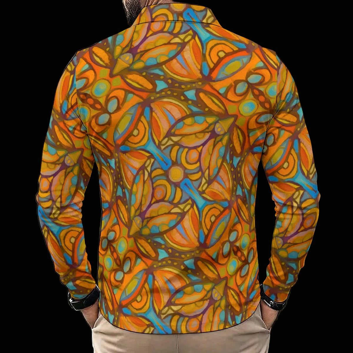 “Sunset Labyrinth” Men's Polo Shirt With Long Sleeve