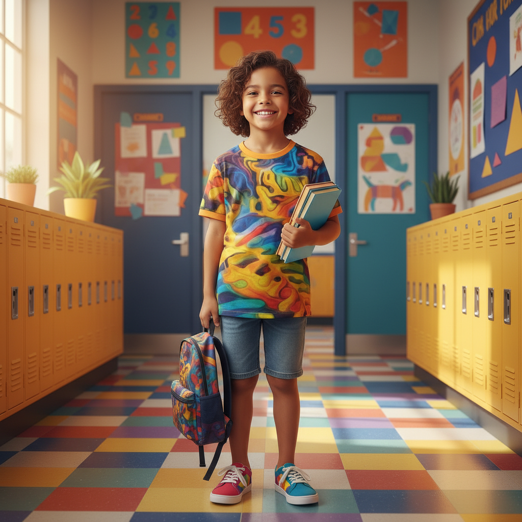 “Rainbow Ferns” Children's Round Neck T-Shirt|145GSM Birdseye