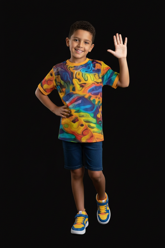 “Rainbow Ferns” Children's Round Neck T-Shirt|145GSM Birdseye