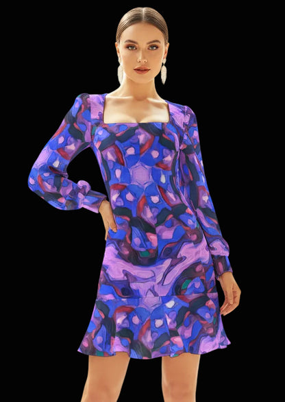 “Violet Vortex” Women's Ruffle Hem Skinny Dress