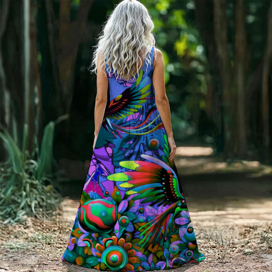 “Blue Garden of Unseemly Delights” Women’s Sleeveless Maxi Dress