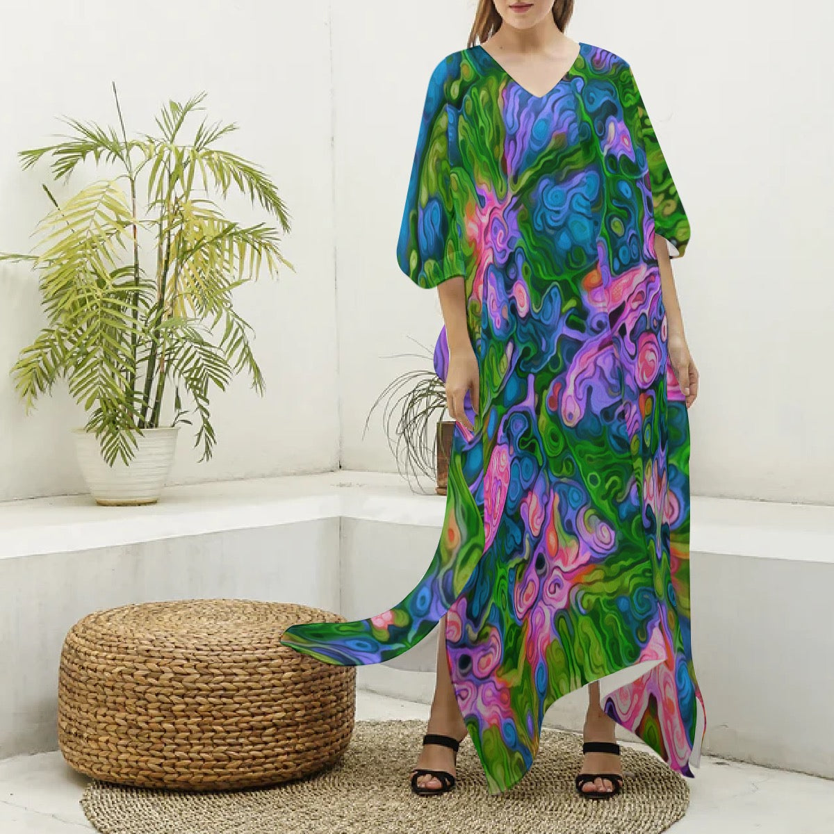 “Wonderweave” Women's Imitation Silk V-neck Kaftan Robe