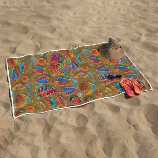 “Peregian Shells” (Mustard) Rectangular Beach Towel
