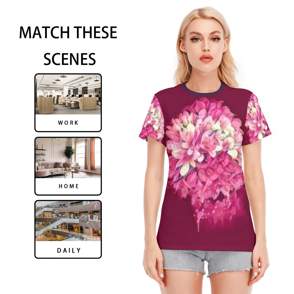 “Hydrangea” Women's Round Neck T-Shirt