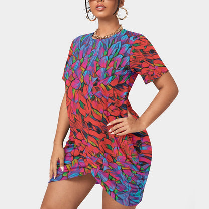 “Chrysanthemum” Women’s Stacked Hem Dress With Short Sleeve（Plus Size）