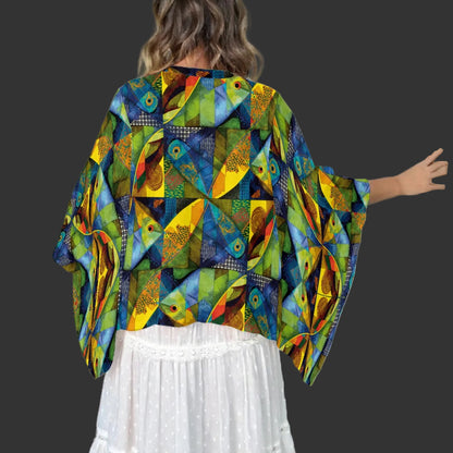 “Ocean Echoes” Boho Patchwork Kimono Sleeve Top