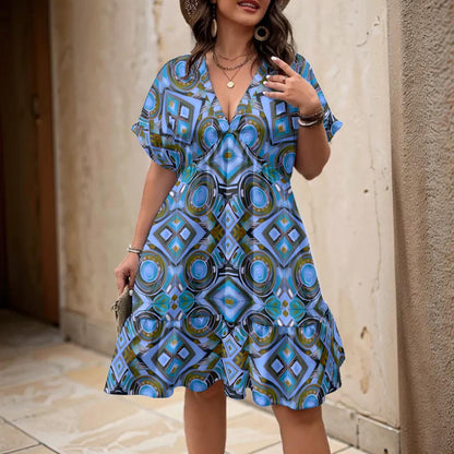 “Mystical” Women’s Floral V-Neck Short Sleeve Dress