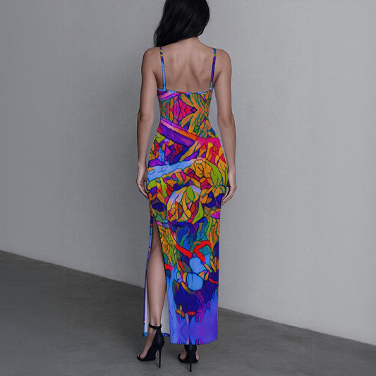 “Cerulean Spectrum” Women's Long Dress with Slit