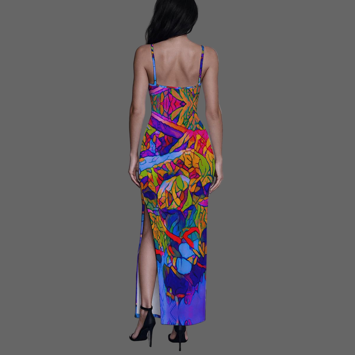 “Cerulean Spectrum” Women's Long Dress with Slit
