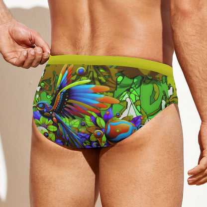 “Green Garden of Unseemly Delights” Men's Drawstring Swim Briefs