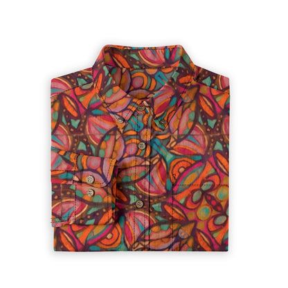 “Bloomfield Scarlet” Men's Casual Lapel Long Sleeve Shirt|125GSM Cotton