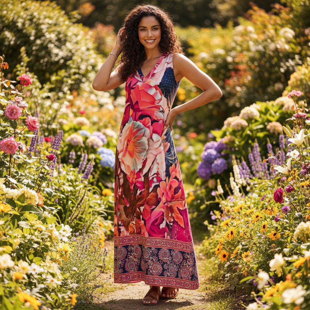 “Celestial Bloom” Women's V-Neck Long Dress