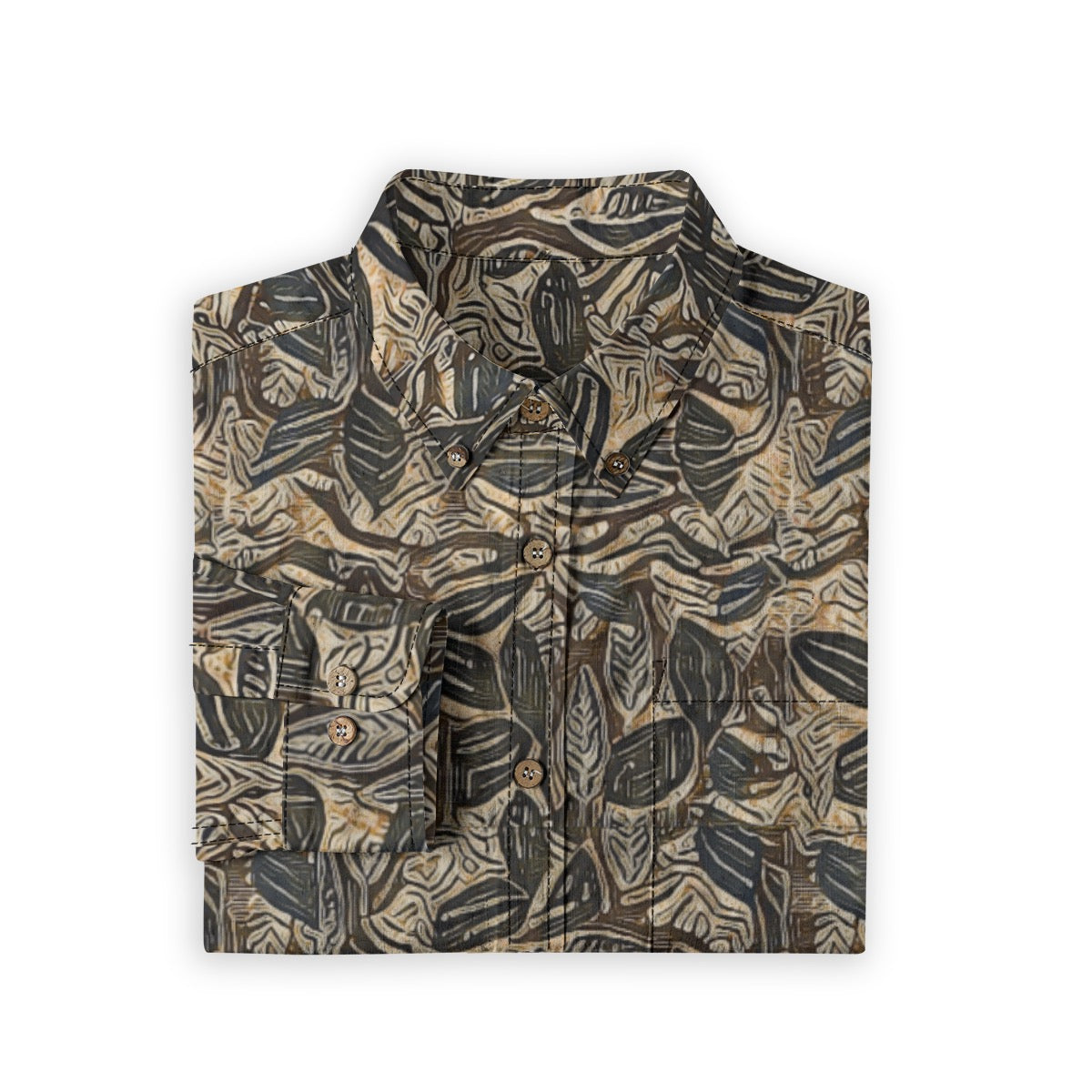 “Woodland Veins “ Men's Casual Lapel Long Sleeve Shirt|125GSM Cotton