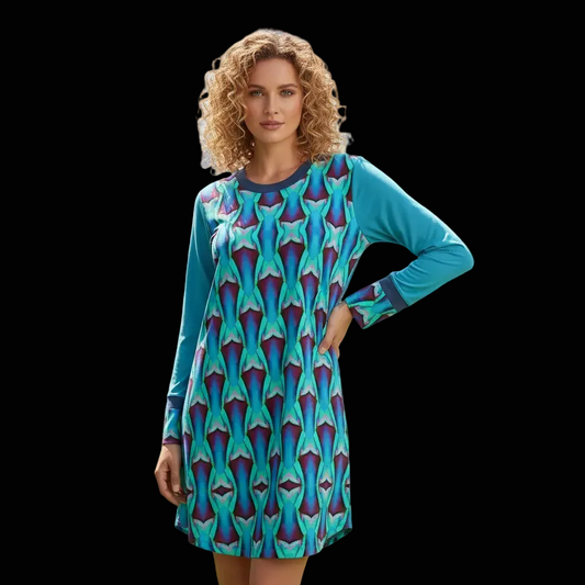 “Aqua Geometrica”  Women's Dress | 180GSM Cotton
