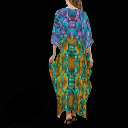 “Cascade” Print Women's Imitation Silk V-neck Kaftan Robe