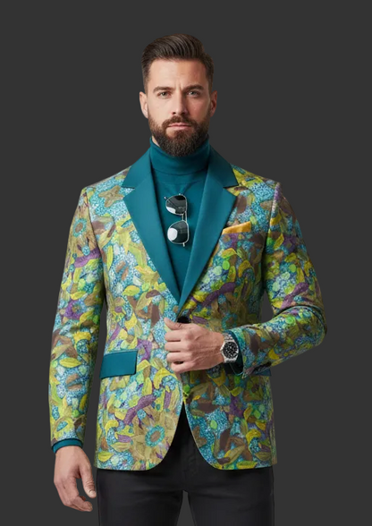 “Leaf Fall II” Men's Casual Flat Lapel Collar Blazer | 245GSM Cotton