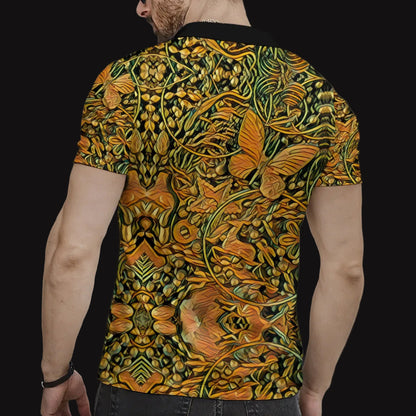 “Gilded Maze” Men's Short Sleeve Button Polo Shirt