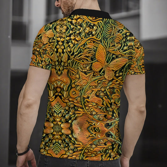 “Gilded Maze” Men's Short Sleeve Button Polo Shirt