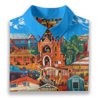 “Southside Brizvegas” (Blue)  Men's Breathable Cotton Shirt|125GSM