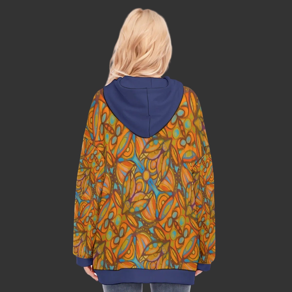 “Bloomfield Ochres” Women's Long Hoodie With Zipper Closure
