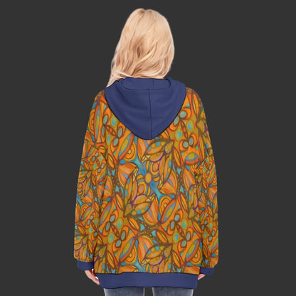 “Bloomfield Ochres” Women's Long Hoodie With Zipper Closure