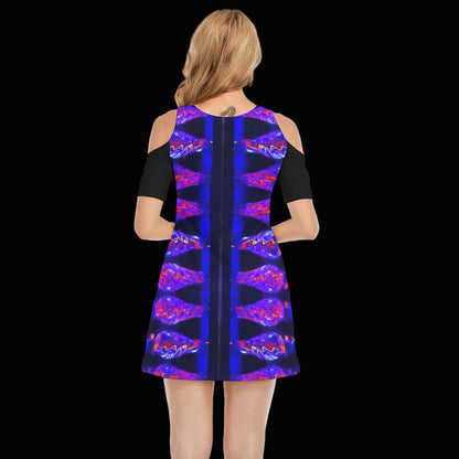 “Chromatic Resonance” Women's Cold Shoulder Dress | 190GSM Cotton