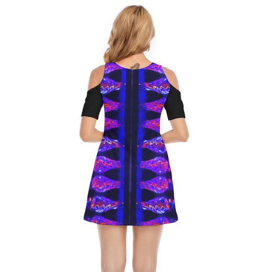 “Chromatic Resonance” Women's Cold Shoulder Dress | 190GSM Cotton