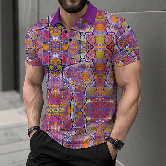 “ Purple Rubble Remix” Short Sleeve Button Polo Shirt