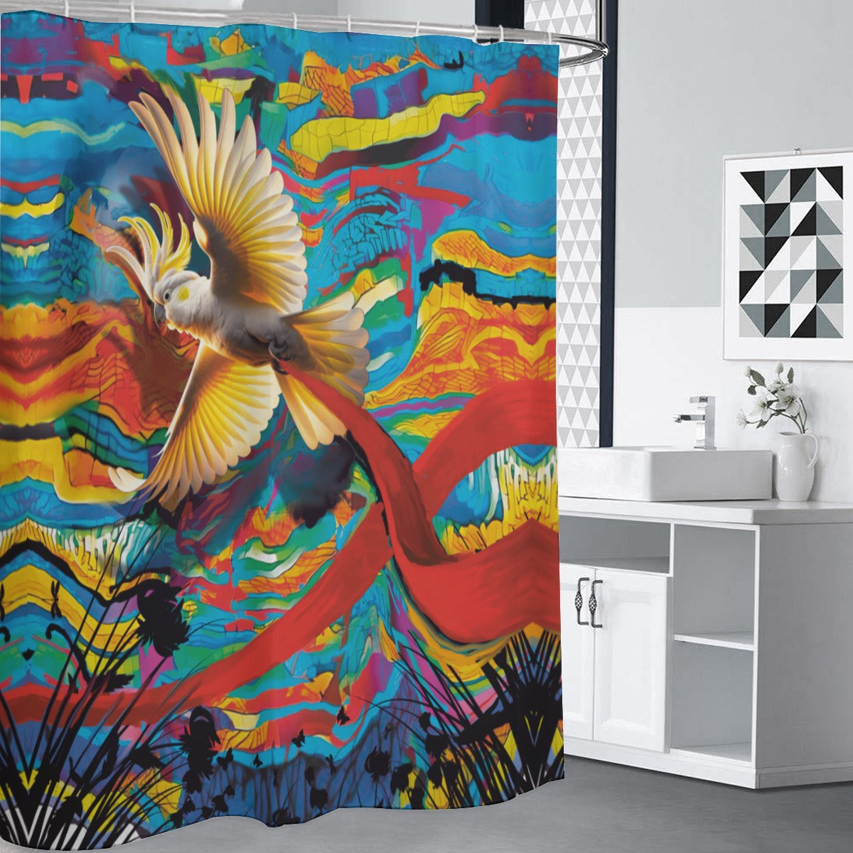 “Sulphur Crested Soaring” Shower Curtains.