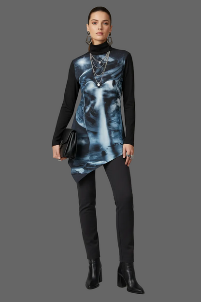 “Equinox” Women's Turtleneck T-shirt With Sloping Hem