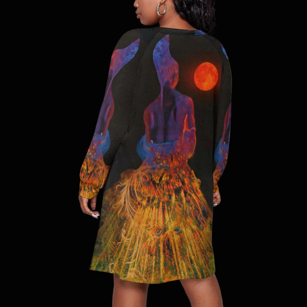 “The Sirius Moon” Women's Dress With Raglan Sleeve(Plus Size)