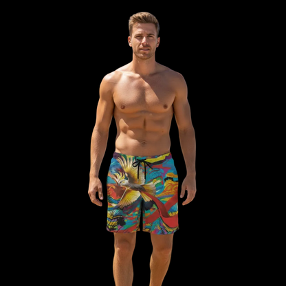 “Sulphur Crested Soaring” Men‘s Beach Shorts With Lining