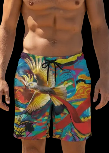 “Sulphur Crested Soaring” Men‘s Beach Shorts With Lining