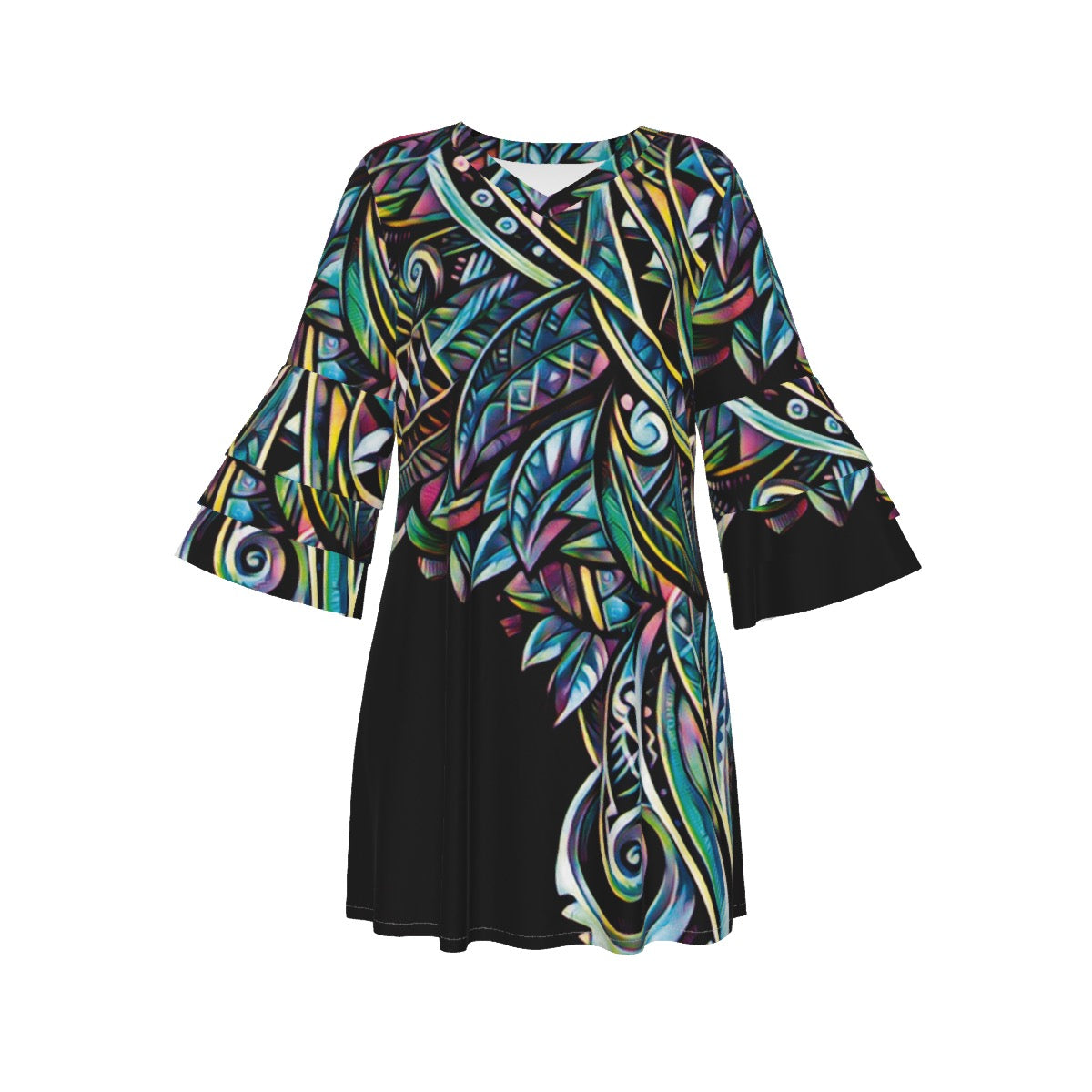 “Paua” Women's Stacked Ruffle Sleeve Dress