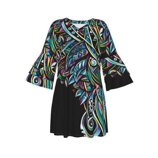 “Paua” Women's Stacked Ruffle Sleeve Dress
