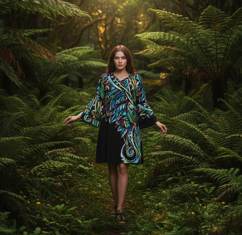 “Paua” Women's Stacked Ruffle Sleeve Dress