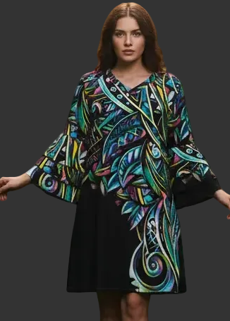 “Paua” Women's Stacked Ruffle Sleeve Dress